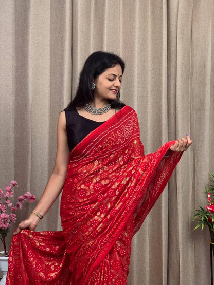 haritag Bandhani saree for women