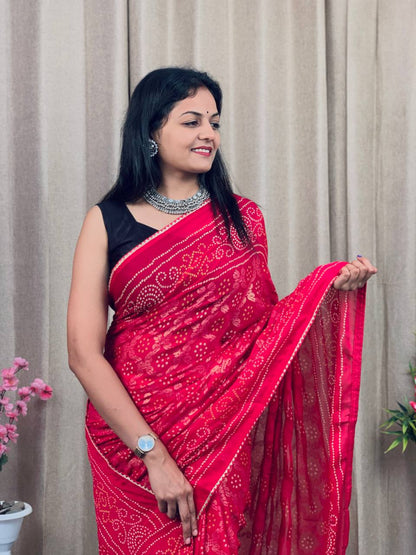 haritag Bandhani saree for women