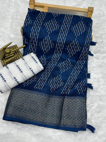 presents perfect printed saree with contrast blouse