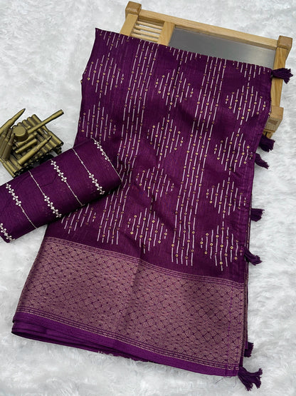 presents perfect printed saree with contrast blouse