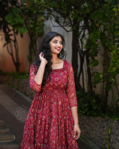 X-Lady launching marun ❤️kalamkari short dress