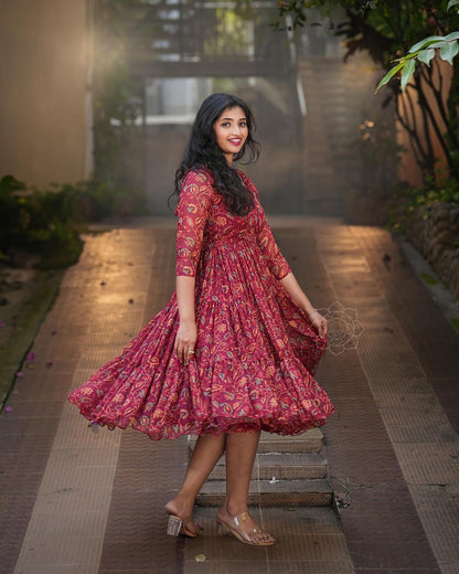 X-Lady launching marun ❤️kalamkari short dress