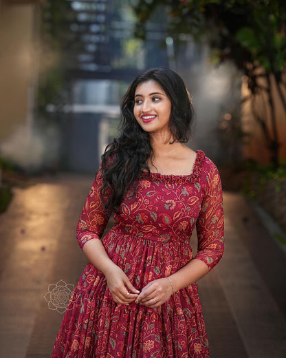X-Lady launching marun ❤️kalamkari short dress