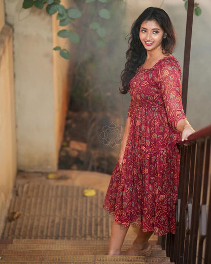 X-Lady launching marun ❤️kalamkari short dress