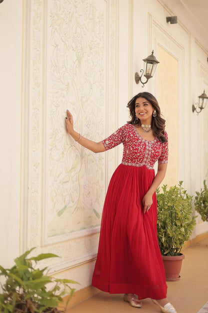 Designer Gown is luxury clothing Considered to be high quality Made by Zari-Thread & Sequins Embroidery. This is Made for Desirable Women's who deserve it