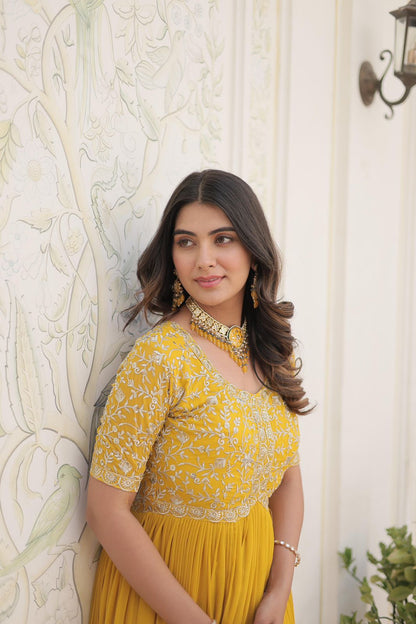 Designer Gown is luxury clothing Considered to be high quality Made by Zari-Thread & Sequins Embroidery. This is Made for Desirable Women's who deserve it