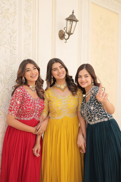 Designer Gown is luxury clothing Considered to be high quality Made by Zari-Thread & Sequins Embroidery. This is Made for Desirable Women's who deserve it