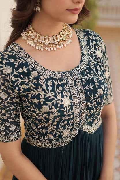 Designer Gown is luxury clothing Considered to be high quality Made by Zari-Thread & Sequins Embroidery. This is Made for Desirable Women's who deserve it