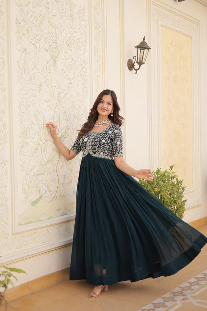 Designer Gown is luxury clothing Considered to be high quality Made by Zari-Thread & Sequins Embroidery. This is Made for Desirable Women's who deserve it