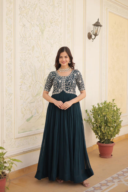 Designer Gown is luxury clothing Considered to be high quality Made by Zari-Thread & Sequins Embroidery. This is Made for Desirable Women's who deserve it