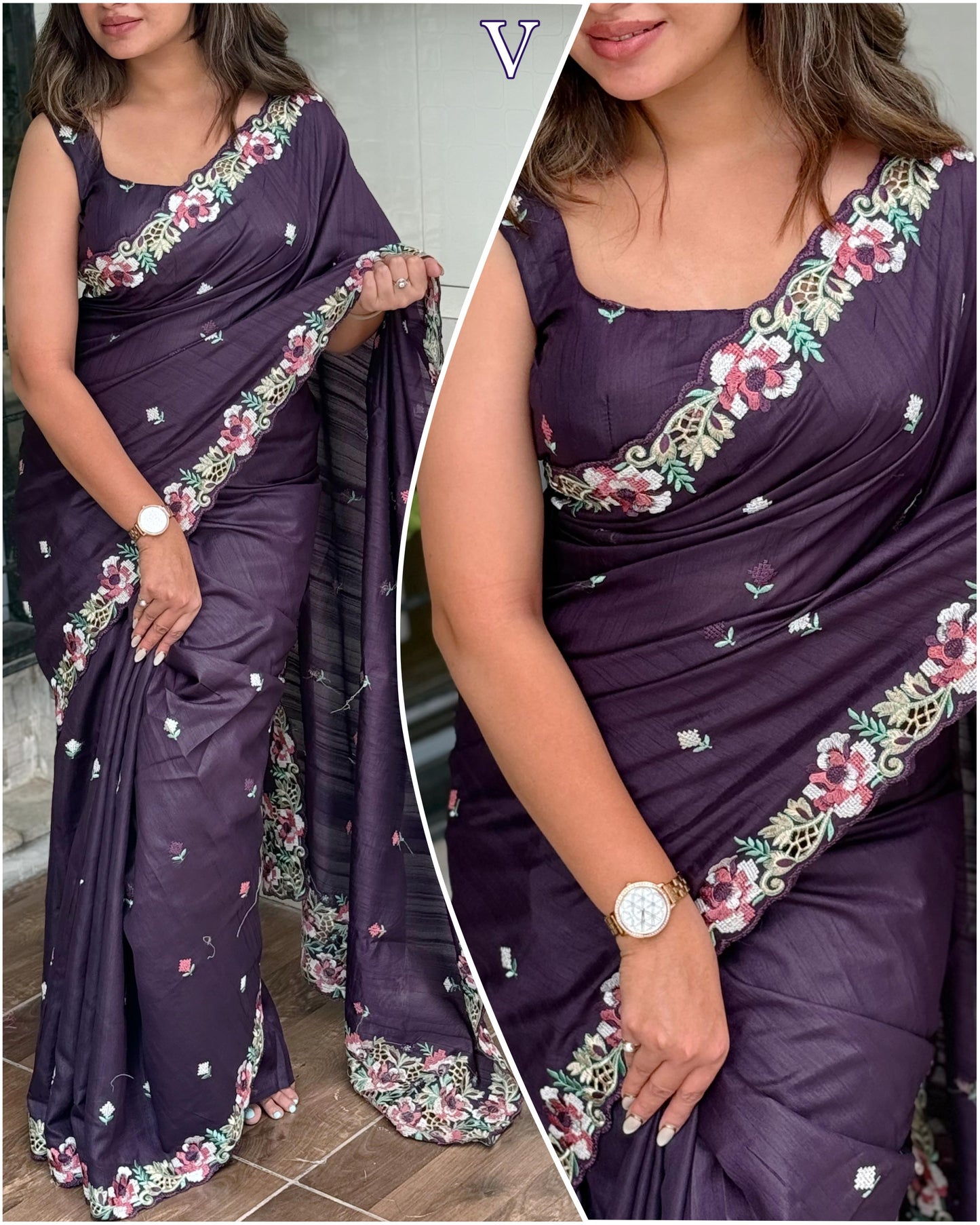 Embrace your femininity & make a statement  with our stunning cut work visca slub silk saree. Narayani
