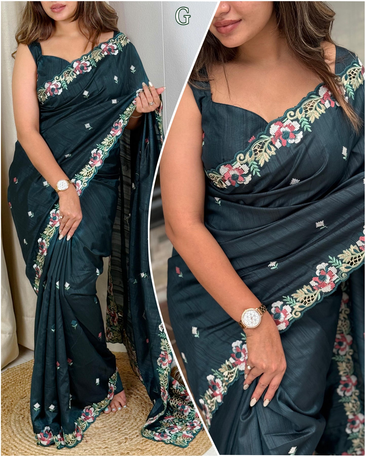 Embrace your femininity & make a statement  with our stunning cut work visca slub silk saree. Narayani
