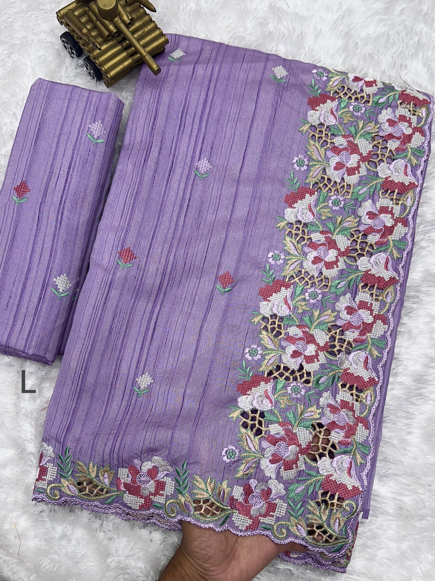 Embrace your femininity & make a statement  with our stunning cut work visca slub silk saree. Narayani