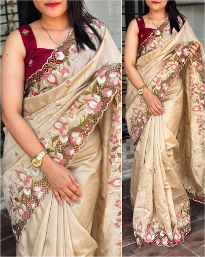 Beautiful Visca Slub Silk Saree For Women