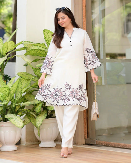 Teesha ivory Casual Thread Cord-set for Women.
