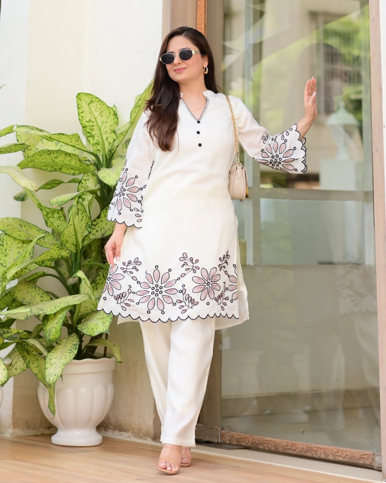 Teesha ivory Casual Thread Cord-set for Women.