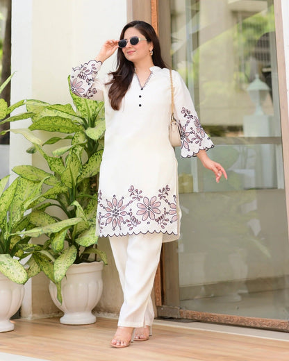 Teesha ivory Casual Thread Cord-set for Women.