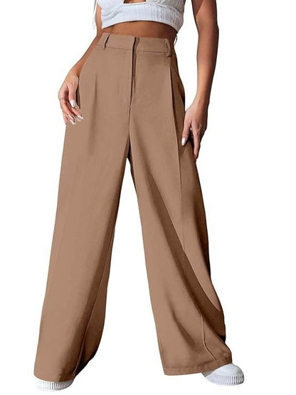 Glossy- Essentials High Waisted Straight Leg Pants- Royal Polyester