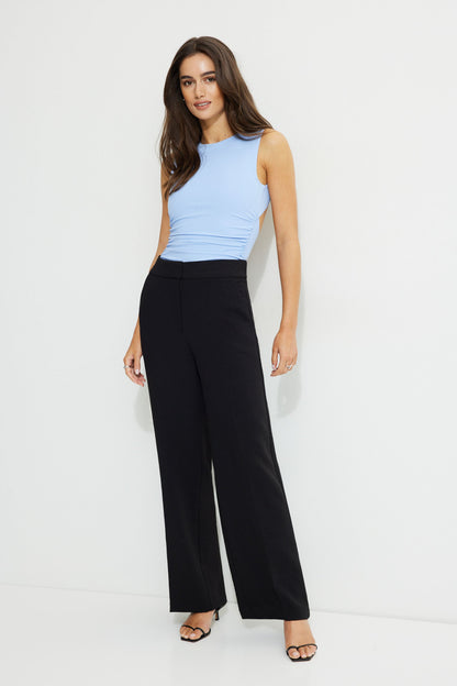 Glossy- Essentials High Waisted Straight Leg Pants- Royal Polyester