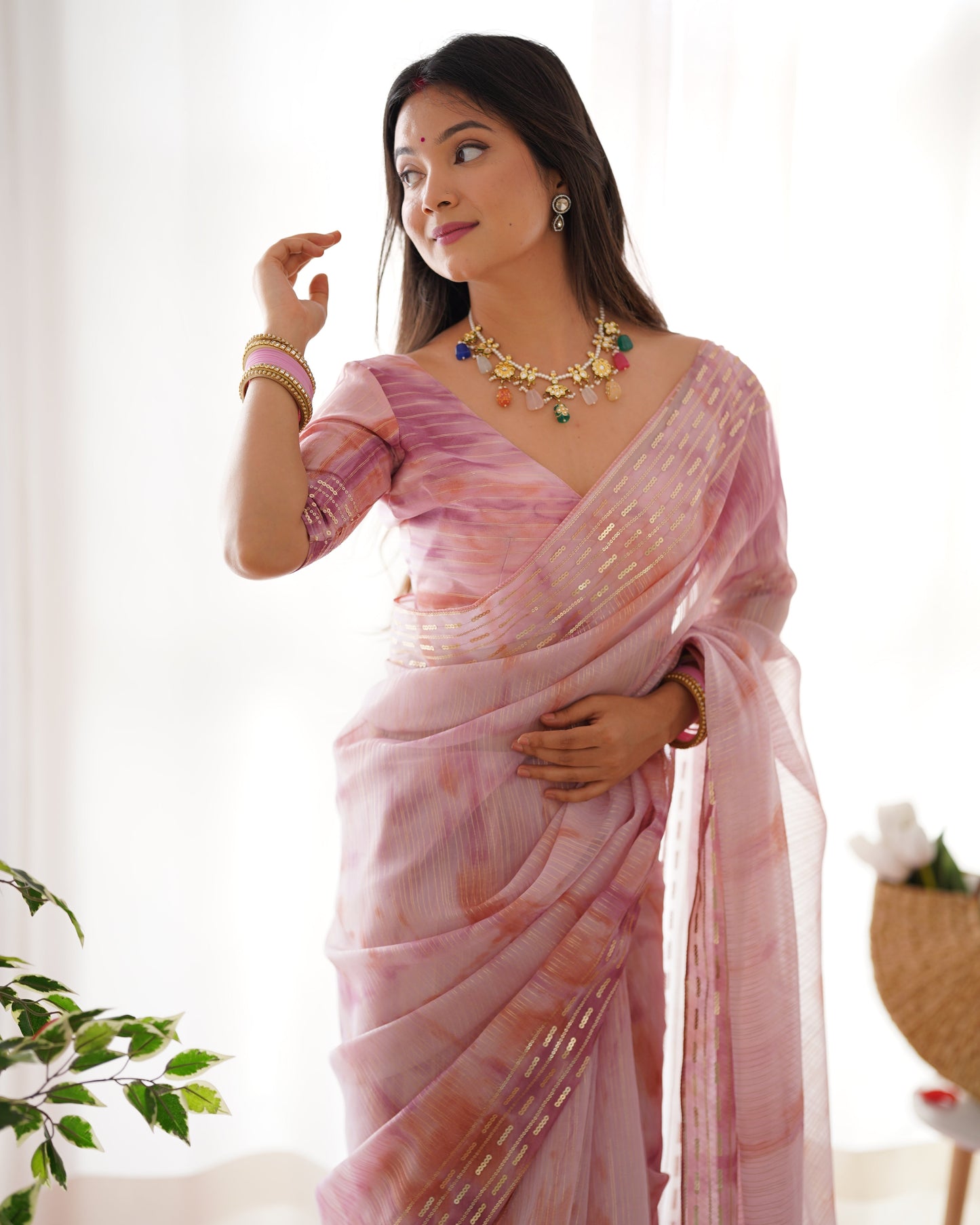 presents pastel colors softest Levender organza sarees