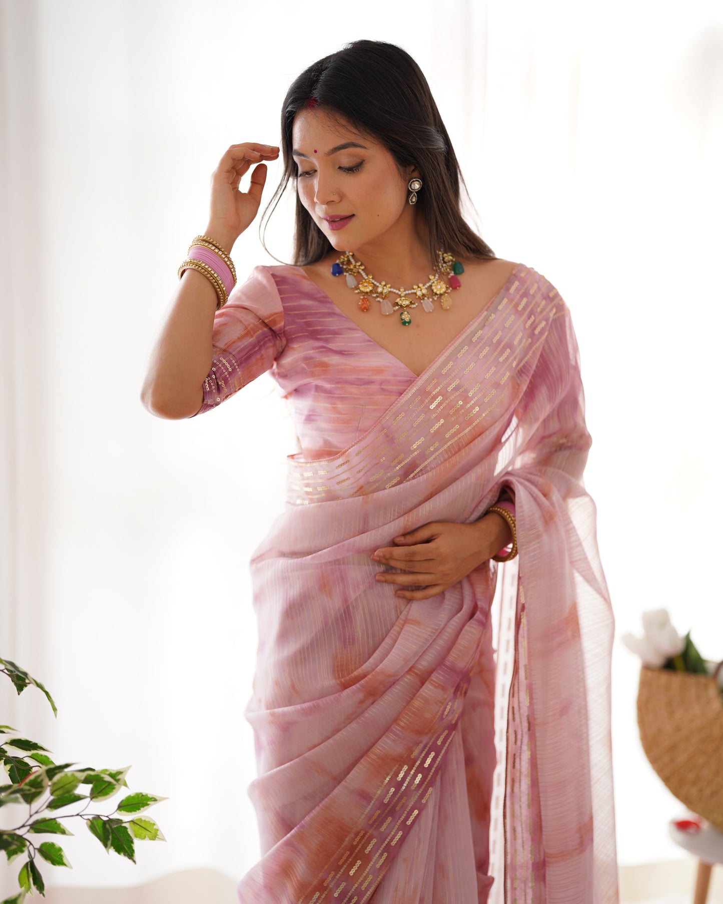 presents pastel colors softest Levender organza sarees