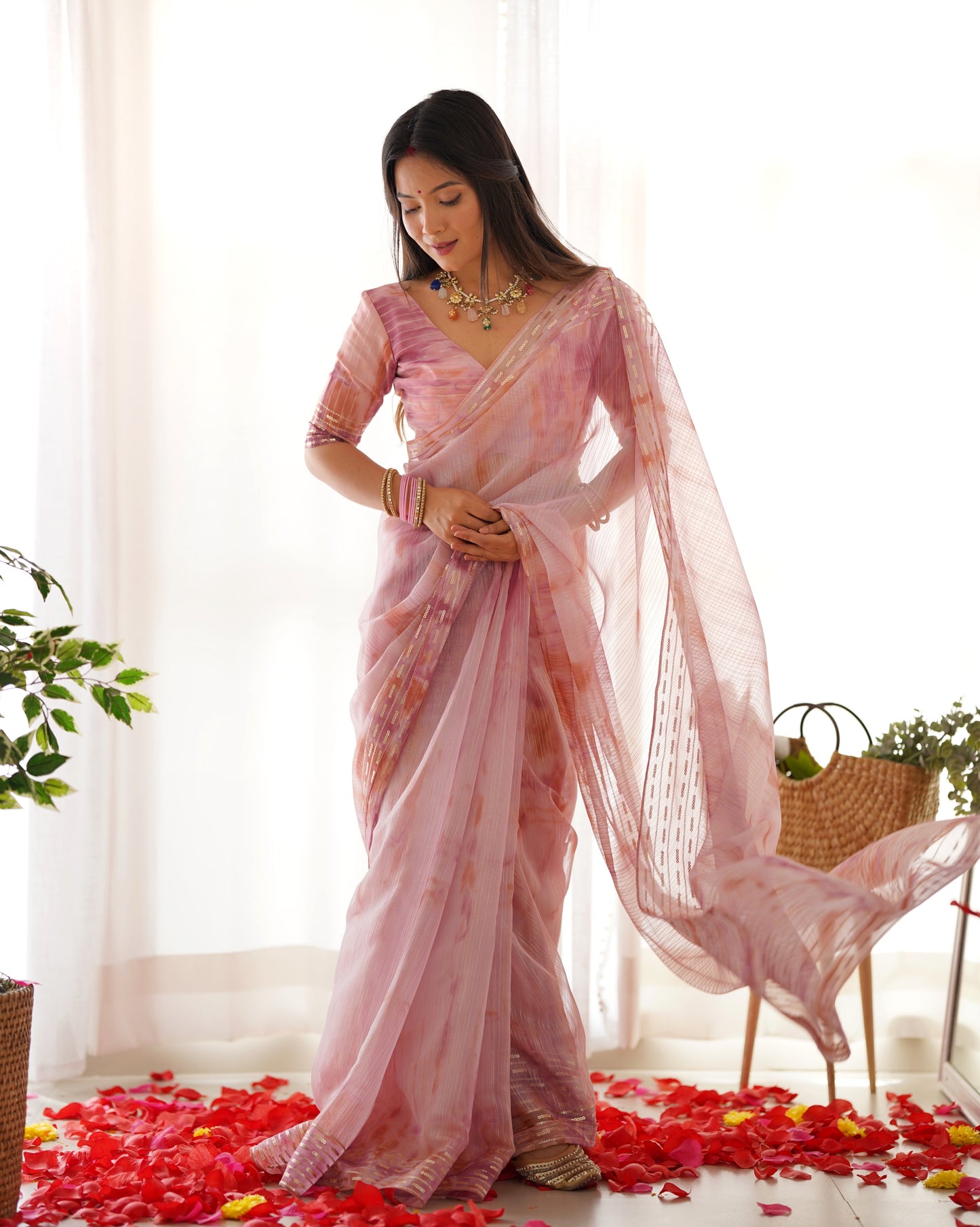 presents pastel colors softest Levender organza sarees