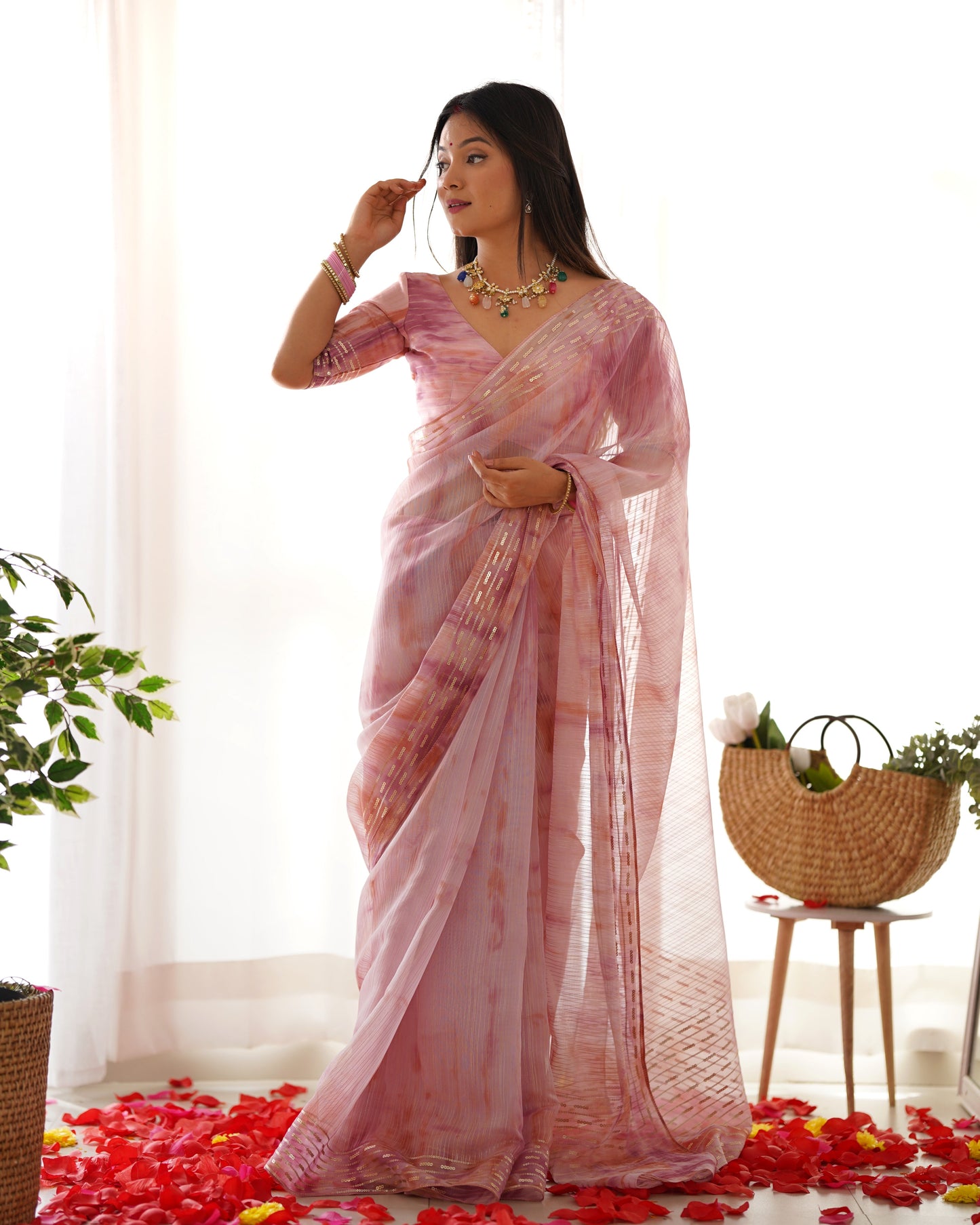 presents pastel colors softest Levender organza sarees