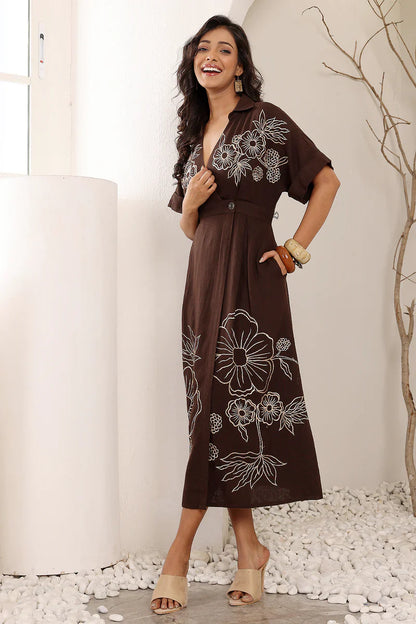 Queen brown cotton wrap dress for women