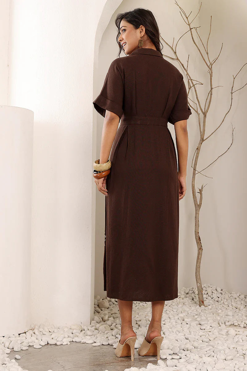 Queen brown cotton wrap dress for women