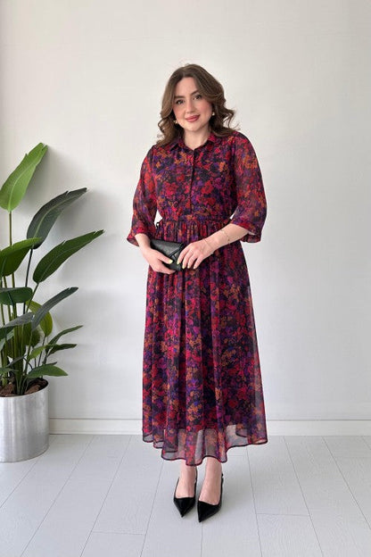 Safar floral print maxi dress witj perfect waist belt.